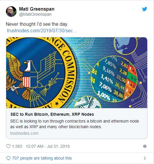 美国SEC计划运行比特币及以太坊节点,eToro分析师:从未料到我会等到这一天