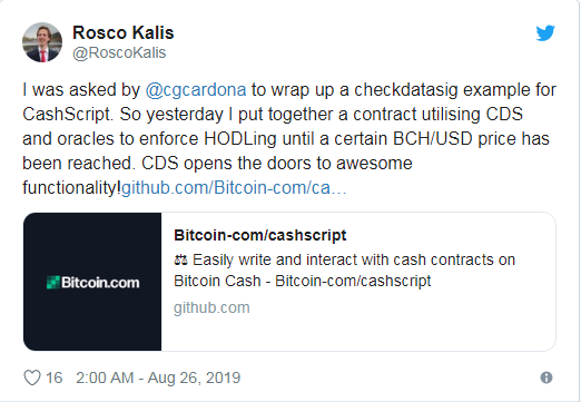 BCH开发Cashscript语言，可构建自主决策交易特定方案