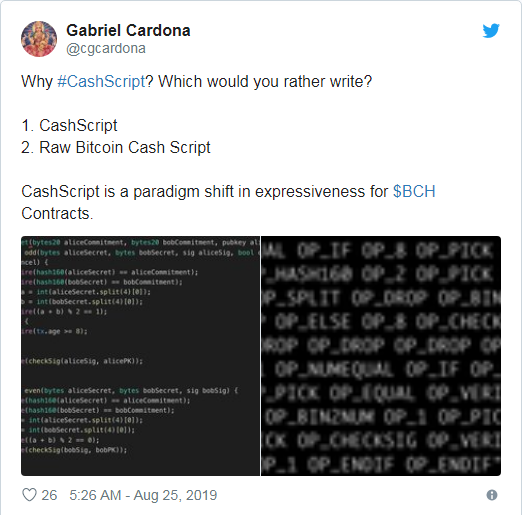BCH开发Cashscript语言，可构建自主决策交易特定方案