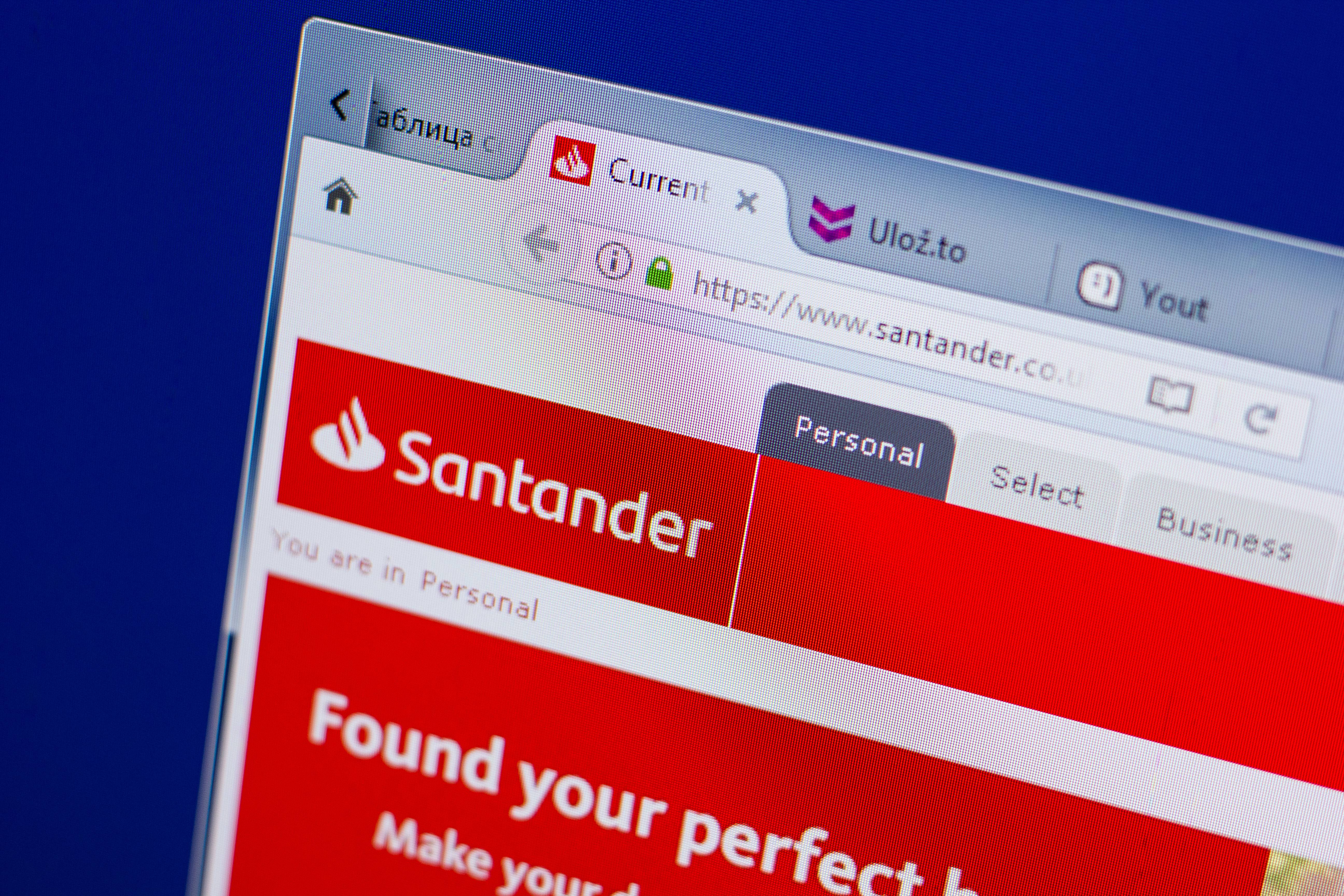 Ryazan, Russia - June 17, 2018: Homepage of Santander website on the display of PC, url - Santander.co.uk.
