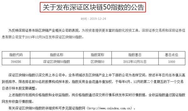 深交所官方区块链指数发布，六大规则选股，成分股年内平均涨幅超五成