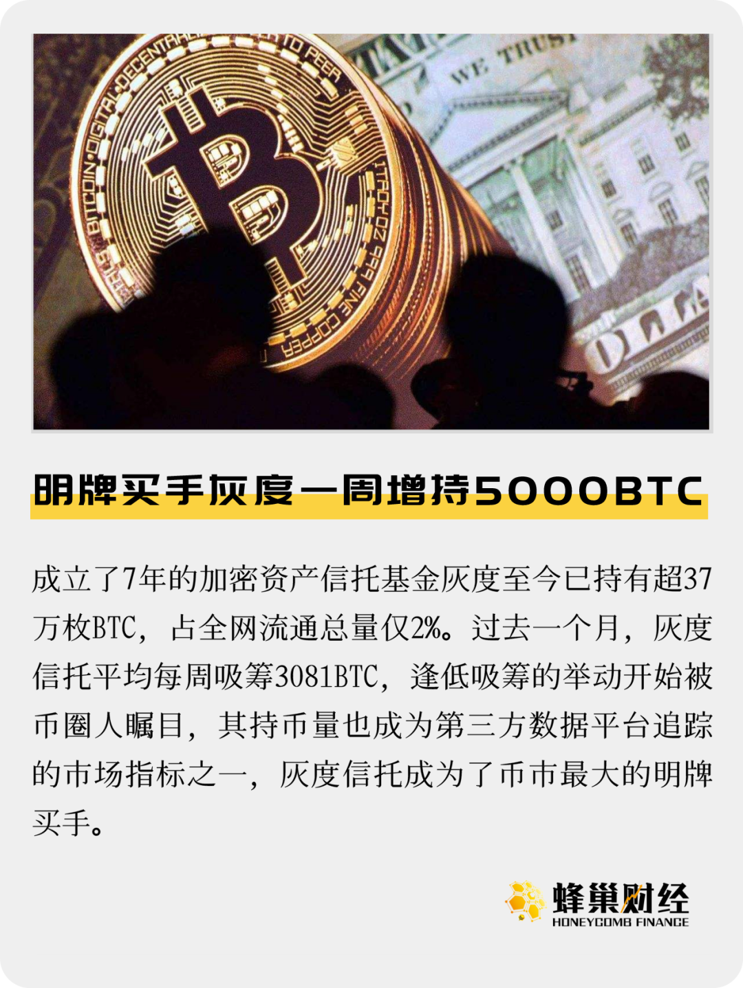 “明牌买手”灰度一周增持5000BTC