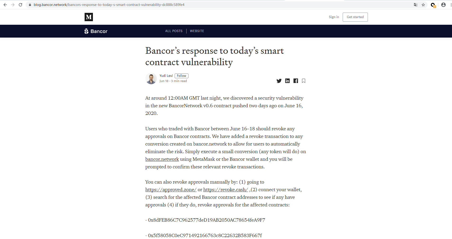 Bancor安全事件分析：简单漏洞引发50万美元损失