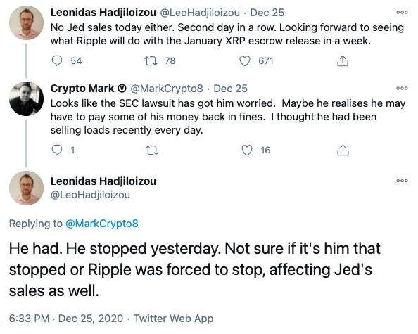 Jed McCaleb暂停抛售XRP,或受Ripple诉讼影响