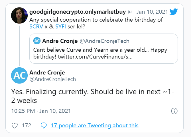AC称正与Curve团队敲定合作内容,“DeFi联盟”再添新成员?