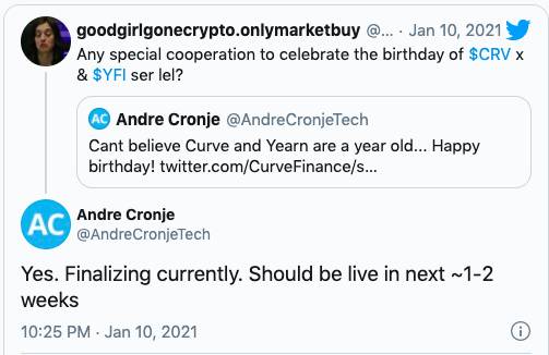 Andre Cronje:Yearn与Curve正在合作,成果未来2周内上线