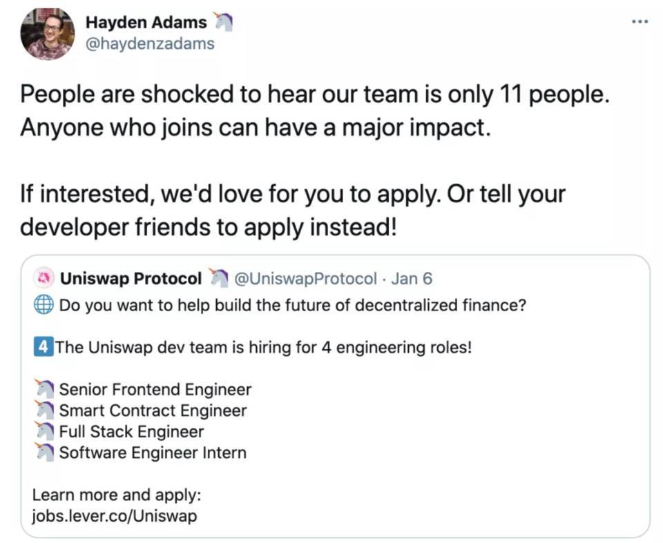 Uniswap:50 亿市值,11 名员工