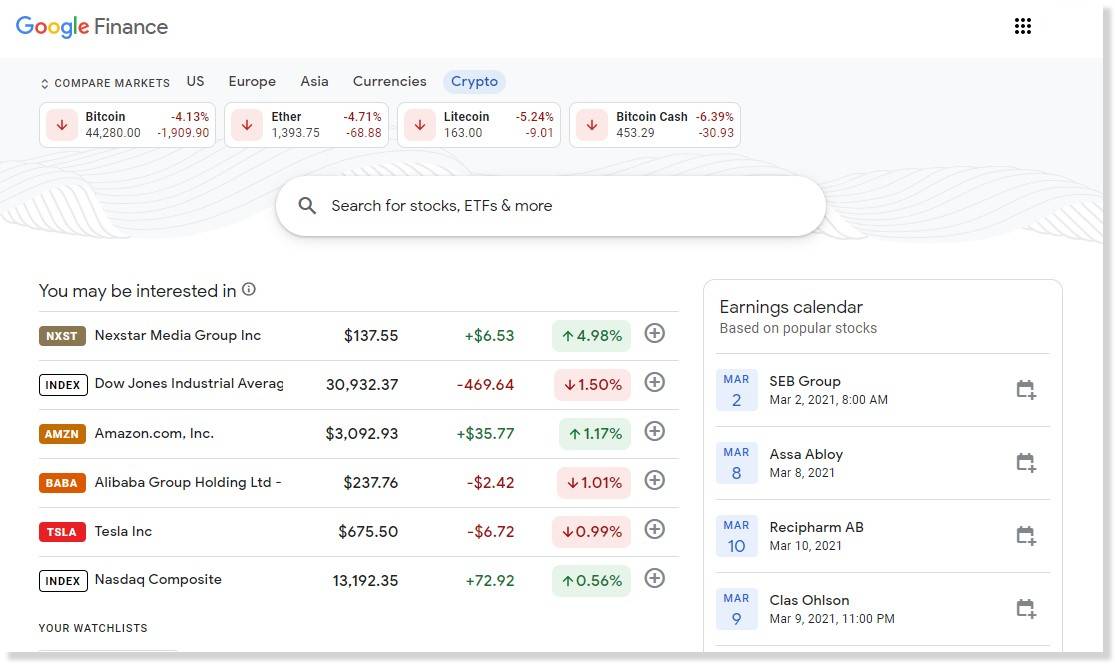 谷歌财经添加专门标签“Crypto”,提供BTC、ETH等价格信息