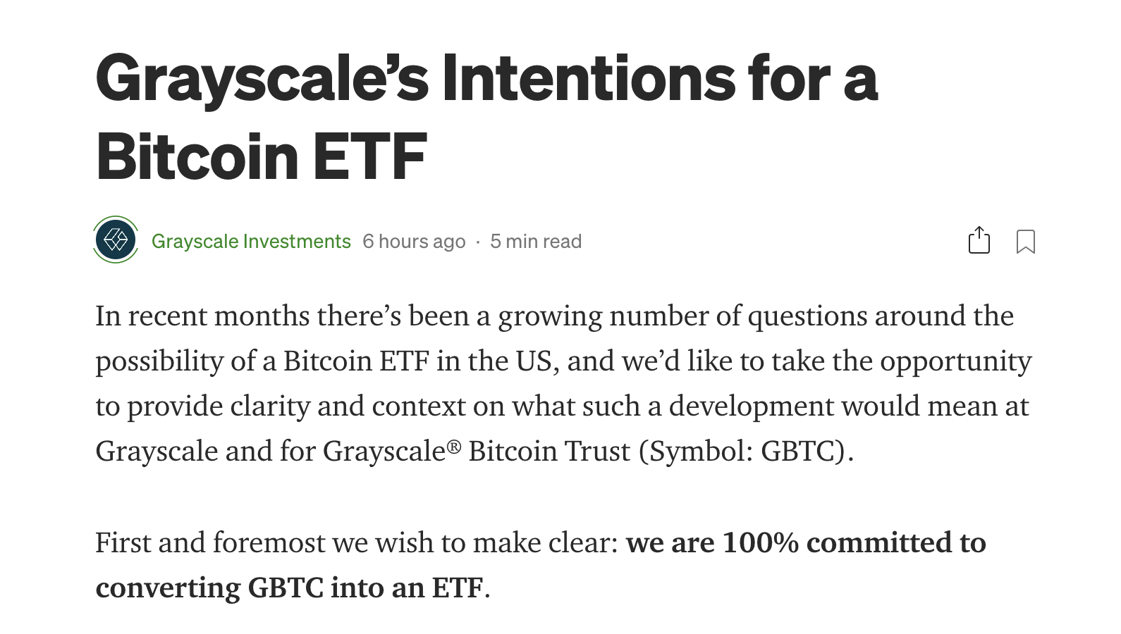 灰度:会尽全力将GBTC转换为ETF
