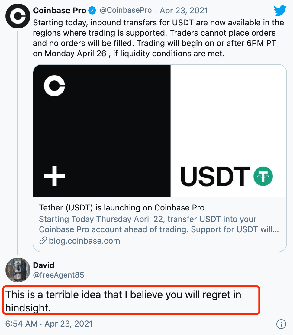 从Coinbase二度推迟USDT交易,可以看到什么?