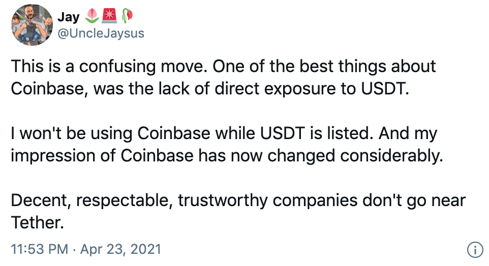 从Coinbase二度推迟USDT交易,可以看到什么?