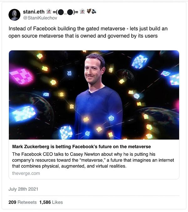 Facebook进军元宇宙会威胁以太坊？