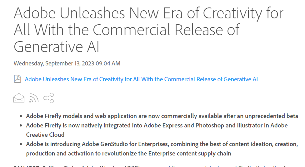 Adobe宣布“萤火虫”AI全面投入商用,定价比OpenAI便宜6成