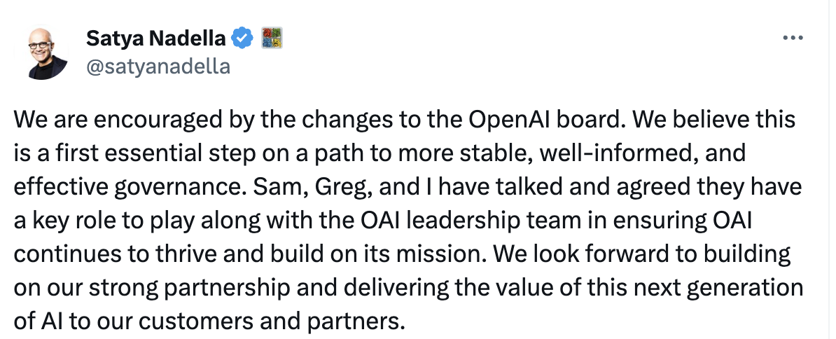 官方确定!Sam Altman 重返 OpenAI 担任 CEO,原董事会重组