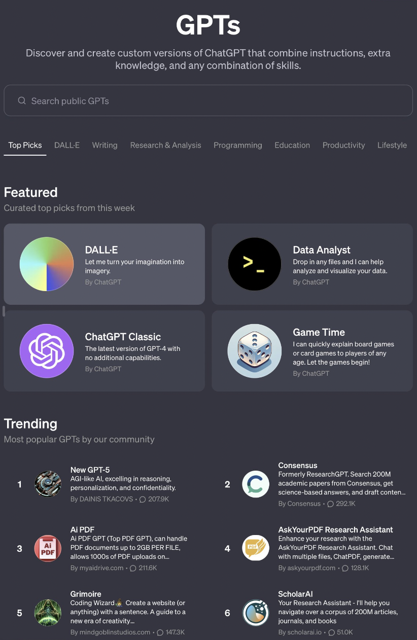 OpenAI 正式推出 GPT Store,全网超 300 万个 GPTs,有哪些值得一试?