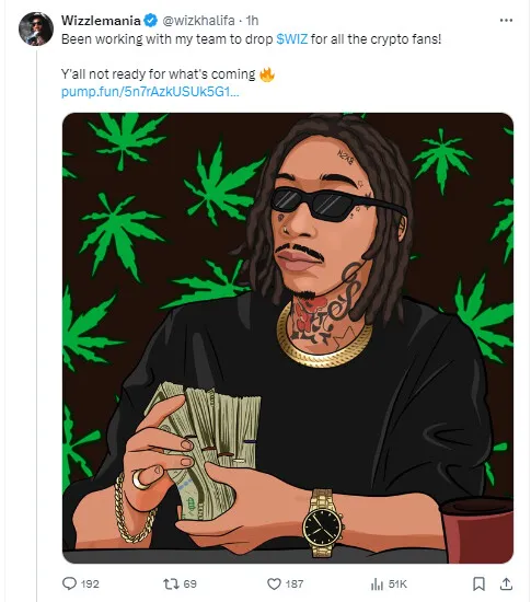 Wiz Khalifa的推特据称被黑客攻击以推广骗局硬币