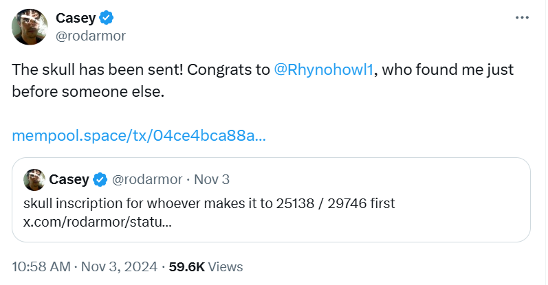 Casey发布限时解谜游戏：玩家仅用1小时就赚了1个BTC？