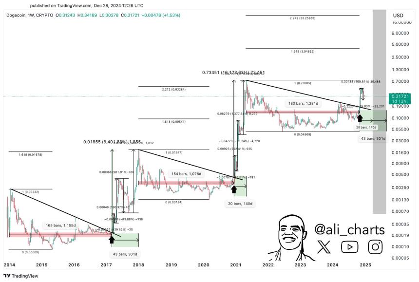 Dogecoin weekly candle chart