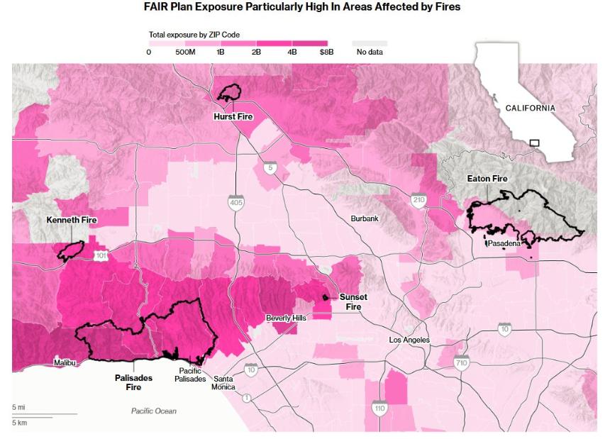 Areas using the FAIR Plan across California