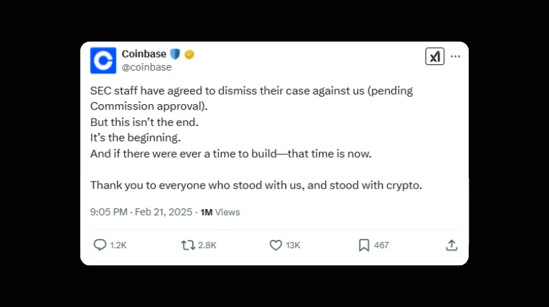 SEC to Dismiss Lawsuit Against Coinbase， Pending Final Approval