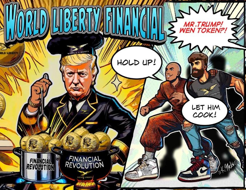 世界自由金融发布的唐纳德·特朗普卡通形象