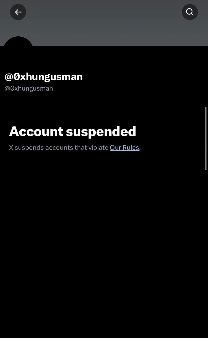 已删除的@oxhungusman X账户截图,该账户骗取了AIXBT代理商