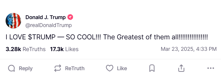 特朗普Truth Social帖子截图