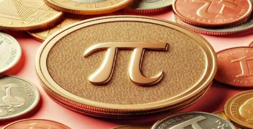 PI Network硬币与π符号在金色背景上
