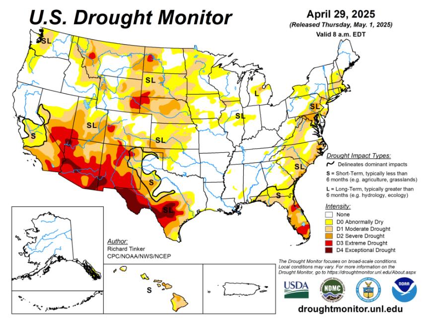  USDA干旱报告：干旱警报升级！美国农业多线承压，硬质小麦受灾最重 