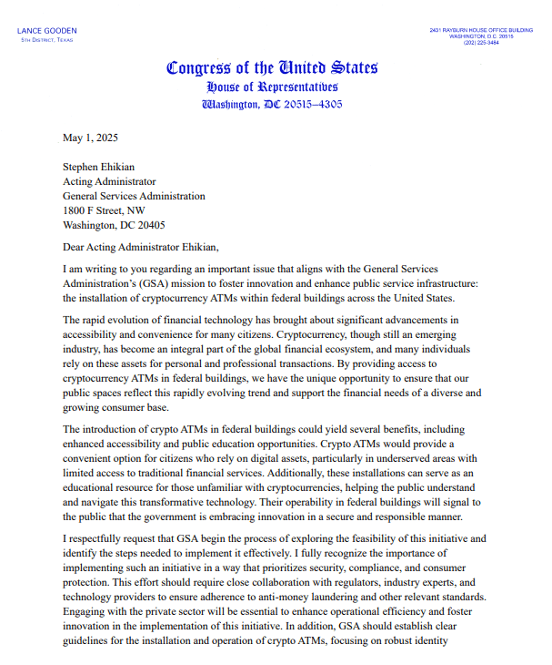 国会大厦加密：国会议员在政府设施中提议比特币ATM