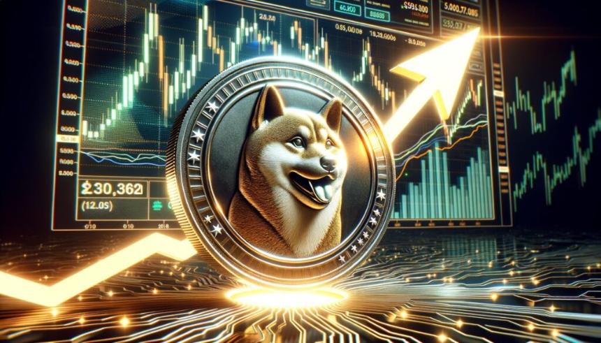 金色柴犬币及上升箭头和价格图表