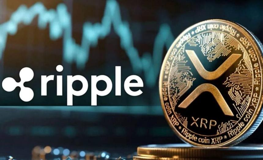 XRP gold cryptocurrency coin with Ripple logo和price chart in background