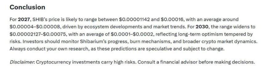 Conclusion graphic showing price range predictions for SHIB
