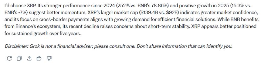 XRP or BNB Grok AI Responds