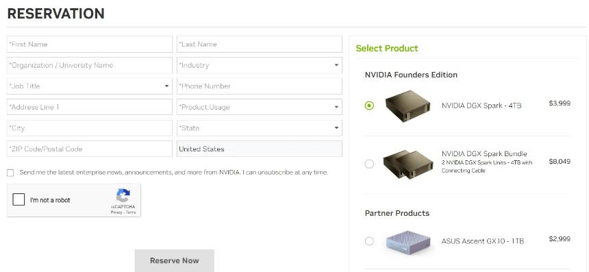 Reservations for the NVIDIA DGX Spark