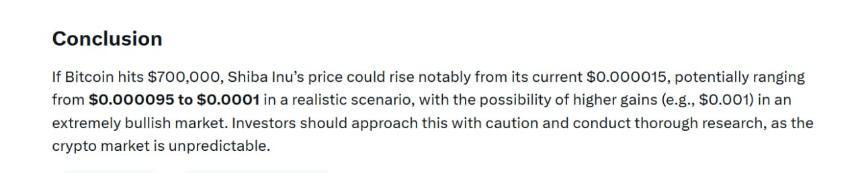 Grok prediction for Shiba Inu if BTC hits 0K