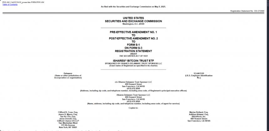 Blackrock iShares Bitcoin Trust ETF SEC Application