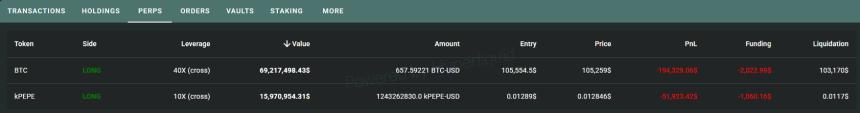 James Wynn is back in the perpetuals casino, on a mission to make $1B from BTC