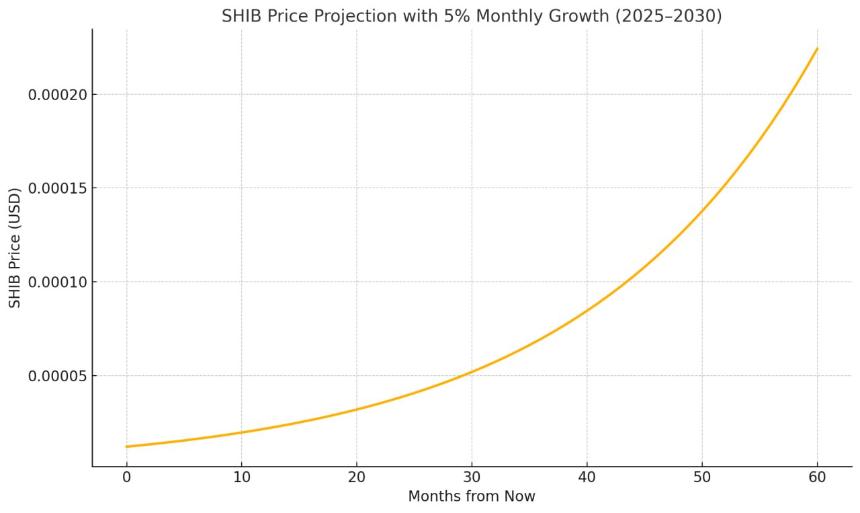 Shiba Inu price if it grows 5 per month until June 2030