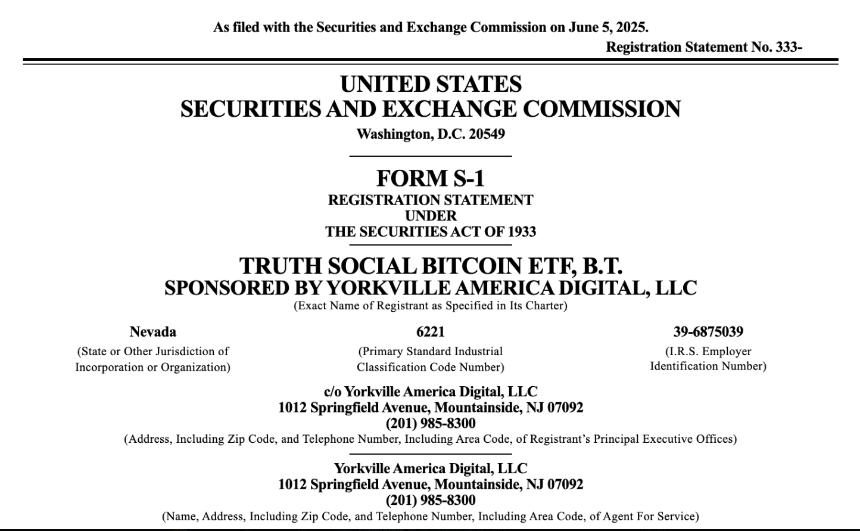 President Trump's Truth Social Files S-1 Form For Bitcoin ETF 1 S-1 Form.