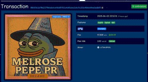 领先的链上通讯机构 Melrose PR 加入去中心化绅士俱乐部，并在比特币区块链铸币罕见 Pepe 形象
