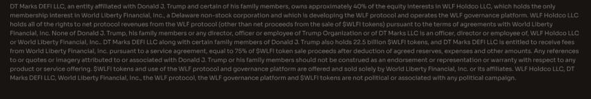 Screenshot from the WLFI Website