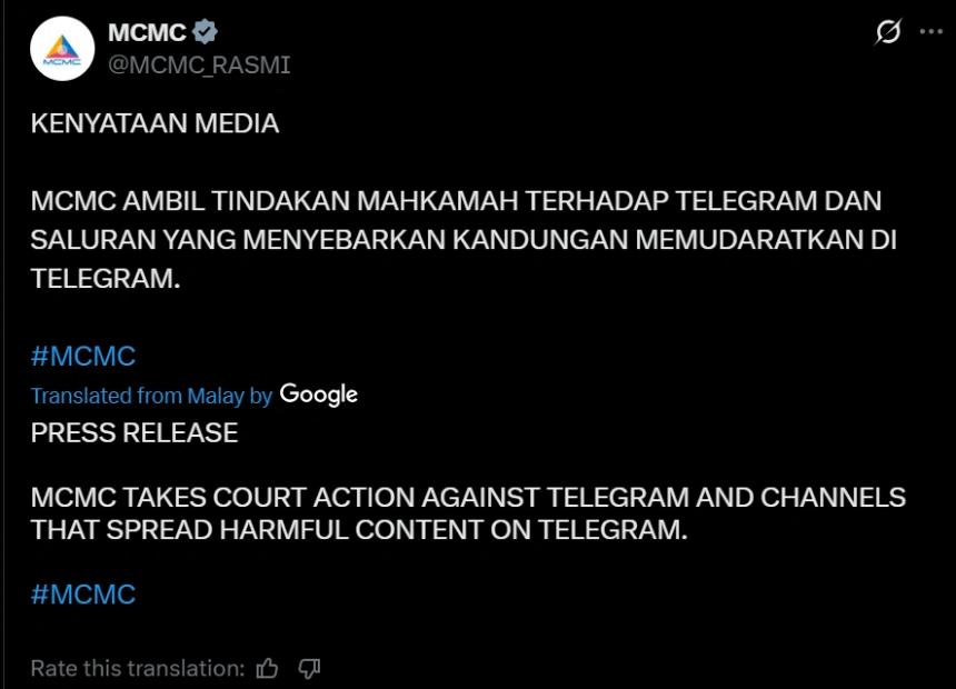 Telegram lands in Malaysian local court.