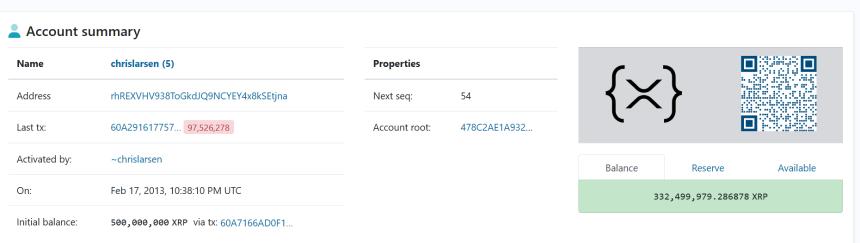 Balance of One of Chris Larsens XRP Wallets