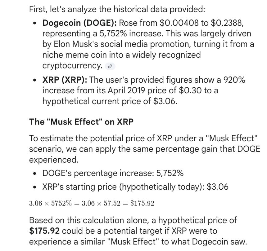XRP Price if Elon Musk Began Promoting it Like Dogecoin Google Gemini