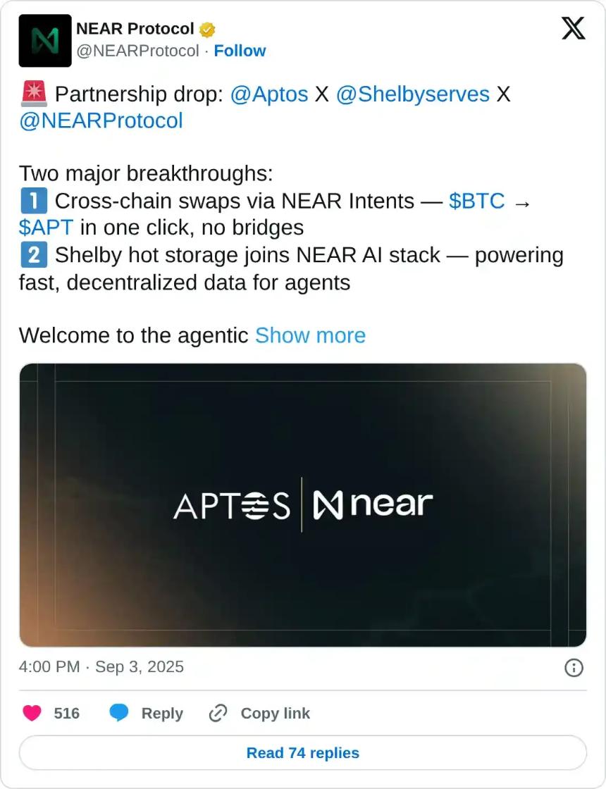 Near Protocol与Aptos达成跨链合作