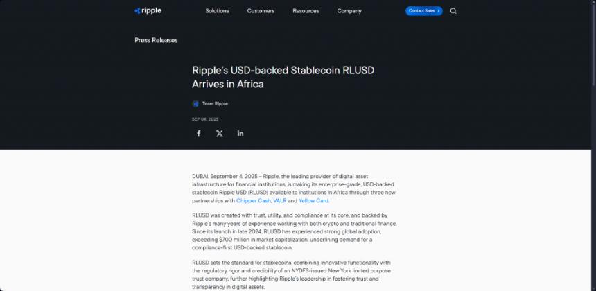波纹's USD-backed Stablecoin RLUSD Arrives in Africa press release
