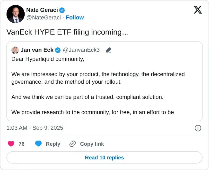  Jan Van Eck 呼吁 Agora 加入 Hyperliquid 的 USDH 稳定币竞赛 
