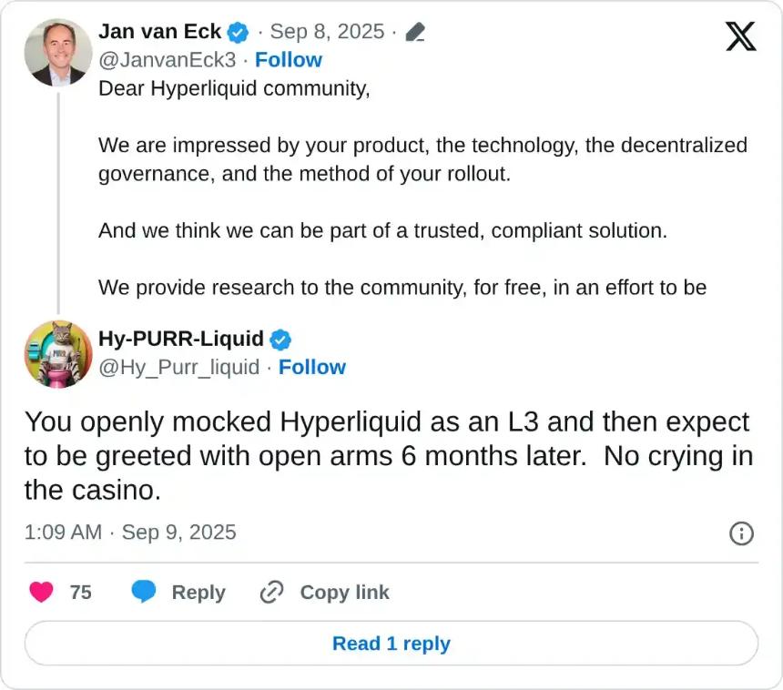  Jan Van Eck 呼吁 Agora 加入 Hyperliquid 的 USDH 稳定币竞赛 