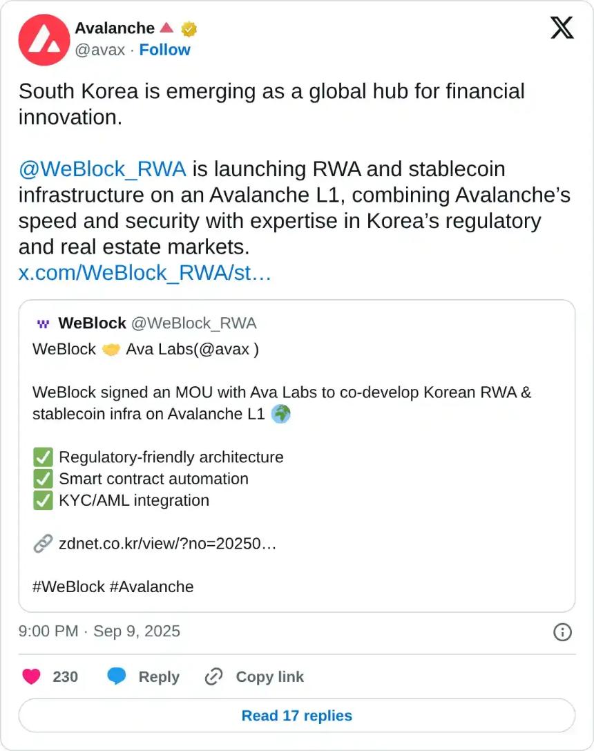 Avalanche或迎突破性上涨 韩国WeBlock合作成关键支撑
